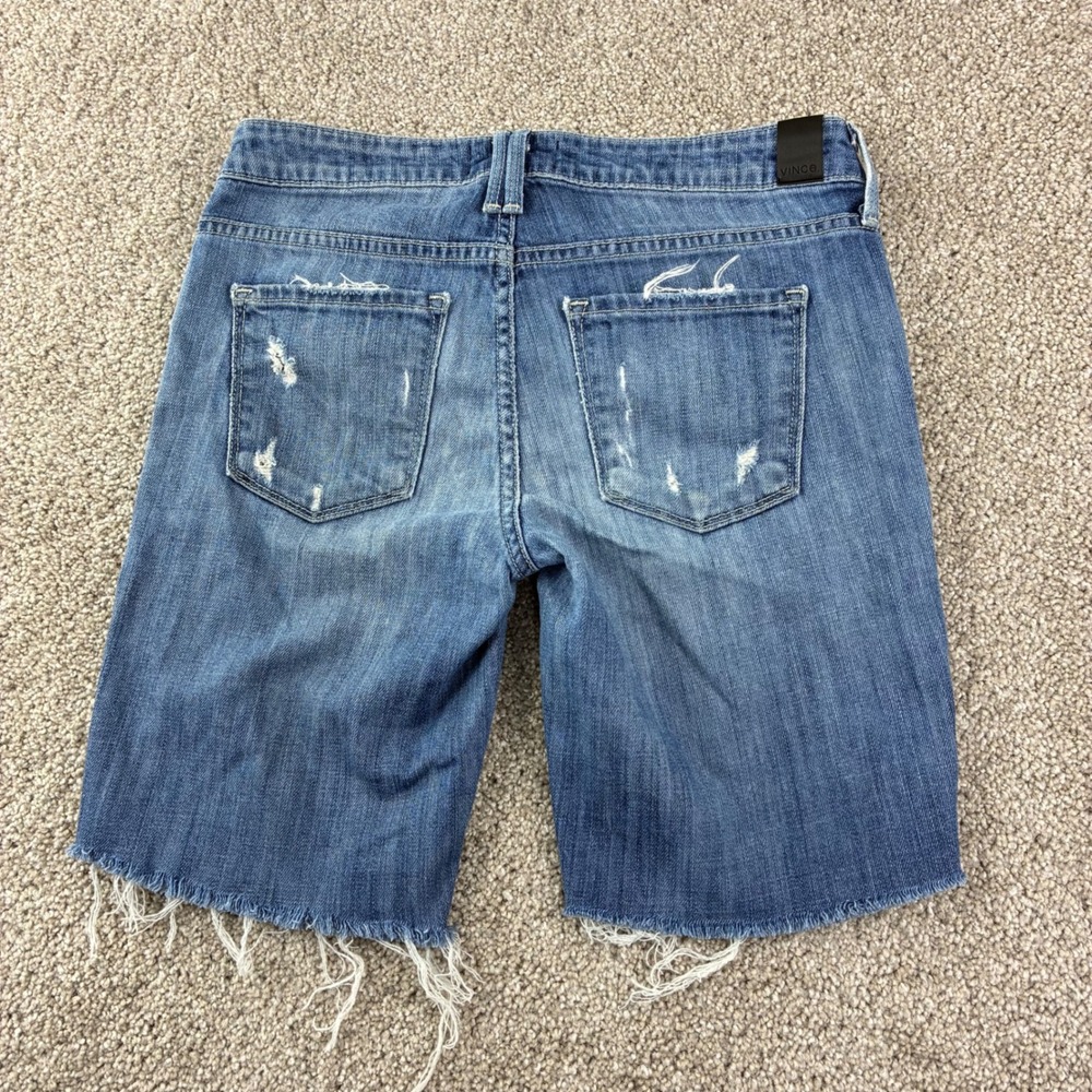 Vince Denim Bermuda Shorts Women 26 Blue Distressed Raw Hem Mid Rise Jean Cutoff - Picture 7 of 10